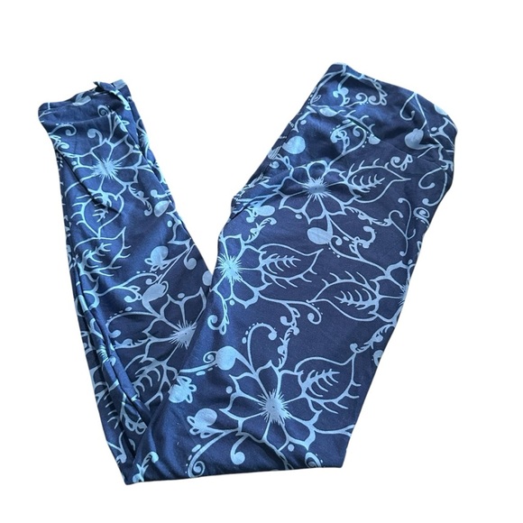 Lularoe womens OS (2-12) Blue Floral Leggings New no tags - Picture 1 of 5
